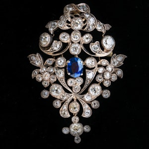 Victorian diamond and sapphire, gold on silver pendant/brooch