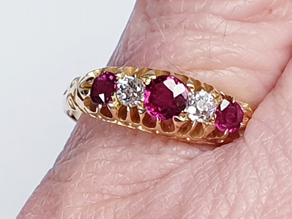 Antique ruby and diamond five stone ring  DBGEMS - image 4