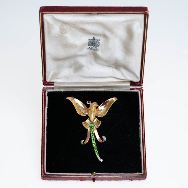 1920s demantoid garnet and diamond  brooch of the paradise bird - image 1