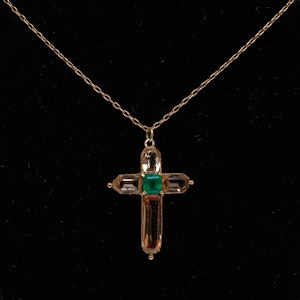 Antique cross pendant in imperial topaz and emerald