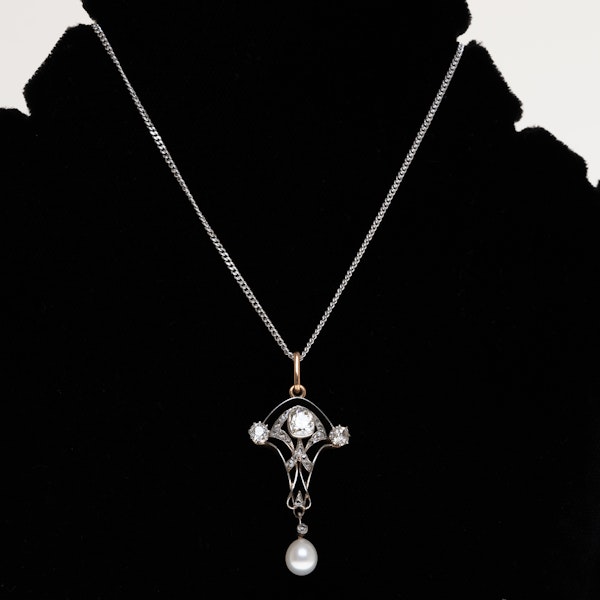 Victorian diamond and pearl pendant - image 1