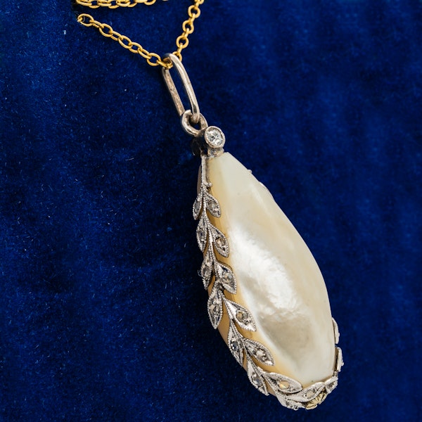 Blister pearl and diamond pendant on chain - image 2