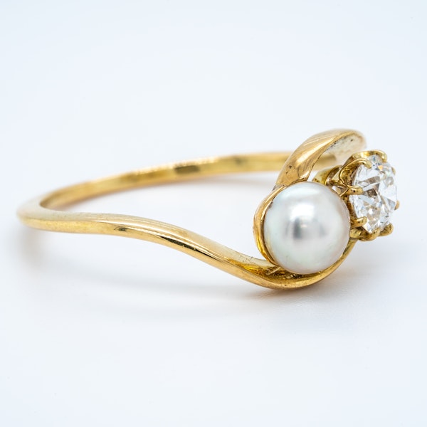 Antique natural pearl and diamond crossover ring - image 2