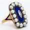 Victorian diamond, pearl and blue enamel large oval ring - image 2