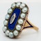 Victorian diamond, pearl and blue enamel large oval ring - image 3