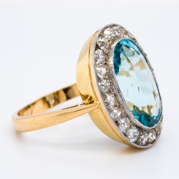 Aquamarine and diamond Edwardian cluster ring - image 2
