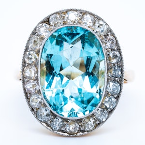 Aquamarine and diamond Edwardian cluster ring