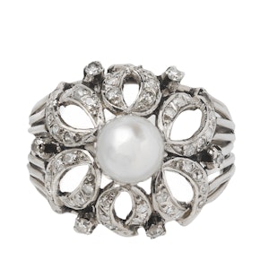 Art Deco Platinum, Diamond and Pearl Ring