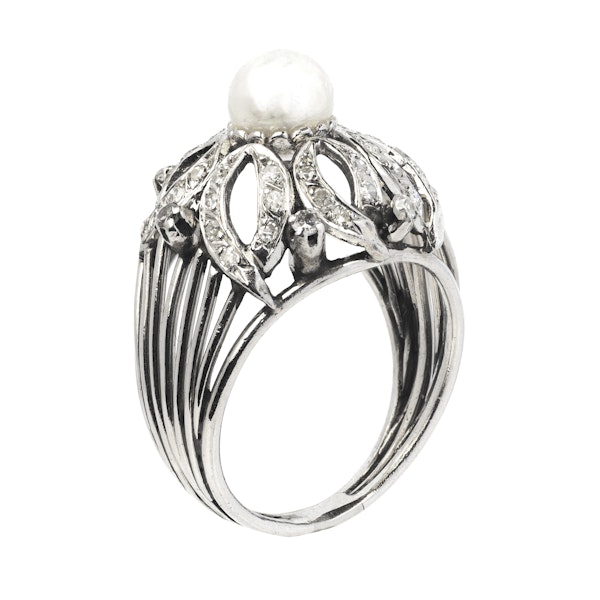 Art Deco Platinum, Diamond and Pearl Ring - image 2