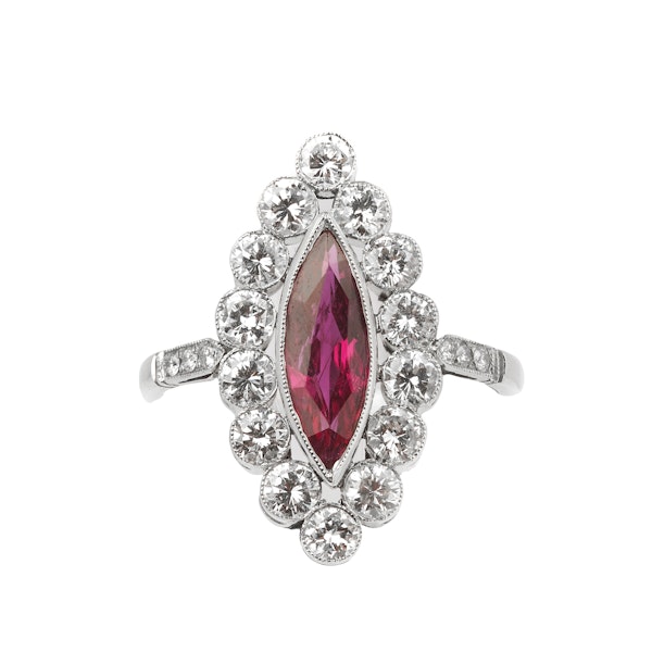 Vintage Diamond & Ruby Marquise Ring - image 1