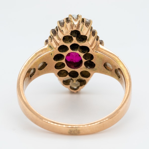 Edwardian ruby and pearl marquis shape ring - image 4