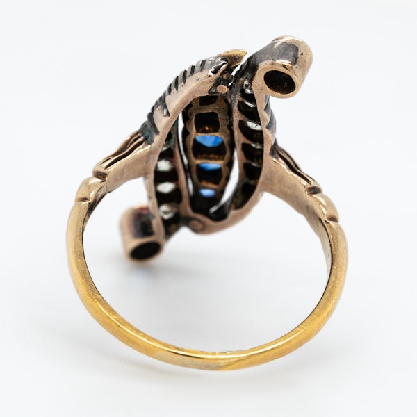 Diamond and sapphire Victorian modified lozenge shaped ring - image 4