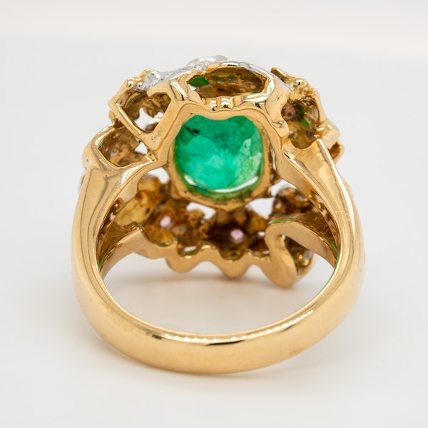 Two coloured gold emerald and ruby large cocktail ring - image 4