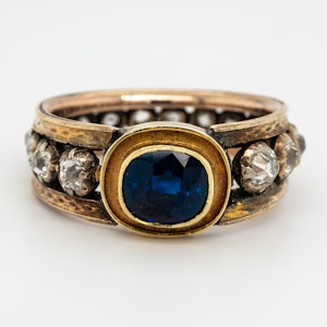Edwardian sapphire and diamond "all around" ring