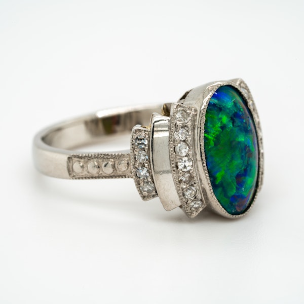 Black opal and diamond retro cluster ring - image 2