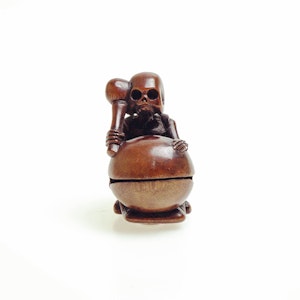 Wood Netsuke of skeleton