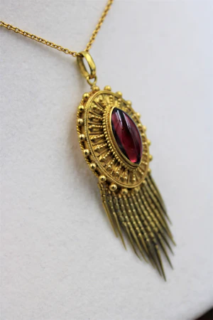 Sold. A very fine Victorian Etruscan Revival Garnet Tassel Pendant set in 15ct Yellow Gold, English, Circa 1880