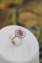 A very fine Oval Natural Ruby & Diamond Cluster Engagement Ring mounted in 18ct Yellow Gold, Circa 1955 - image 3