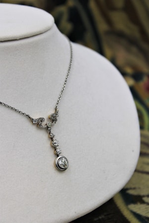 A very fine "Art Nouveau" Diamond and Platinum drop Pendant, English, Circa 1925