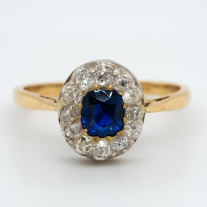 Victorian diamond and sapphire oval cluster ring