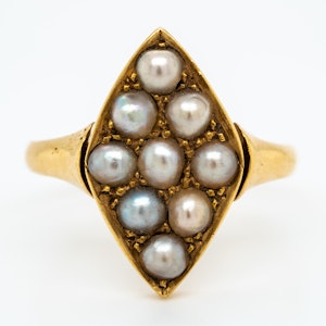 Victorian possible natural pearls lozenge shape cluster ring
