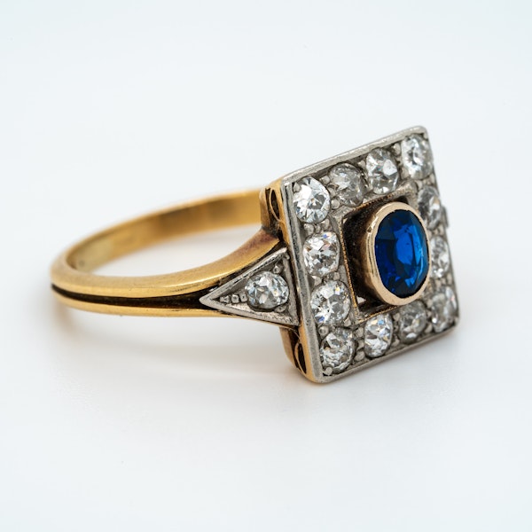 Art Deco diamond and sapphire square shape cluster ring - image 2