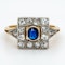 Art Deco diamond and sapphire square shape cluster ring - image 1