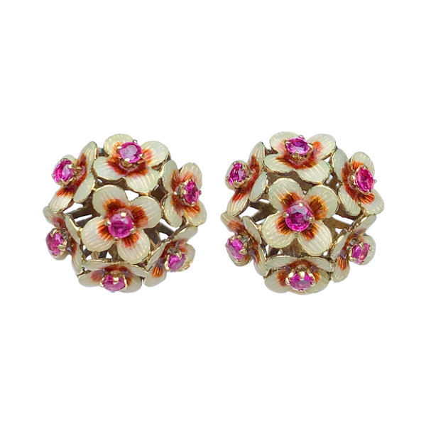A Pair of Italian Burma Ruby Gold Earrings - image 3