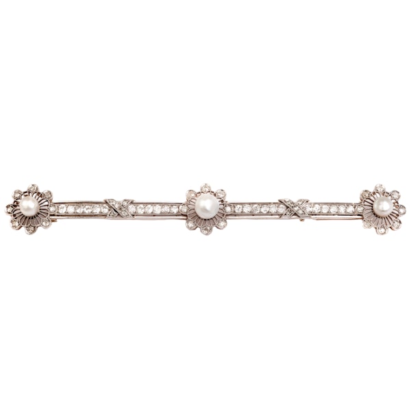 A French Diamond and Pearl Long Brooch - image 1