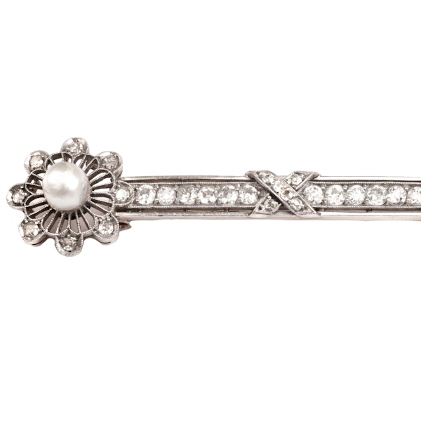 A French Diamond and Pearl Long Brooch - image 2