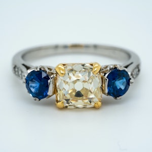 Platinum 2.05ct Fancy Yellow Diamond and 1.40ct Natural Blue Sapphire Engagement Ring
