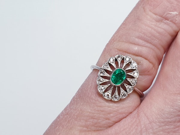 Art Deco Emerald and Diamond Cluster Ring  DBGEMS - image 1