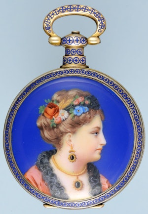 ENAMELLED SILVER GILT CHINESE MARKET POCKET WATCH