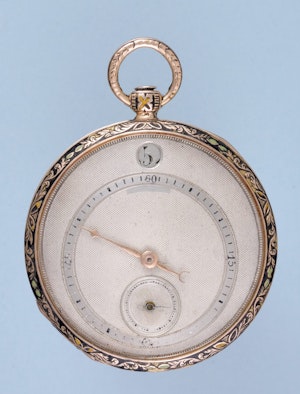 GOLD AND ENAMEL DIGITAL DIAL CYLINDER POCKET WATCH