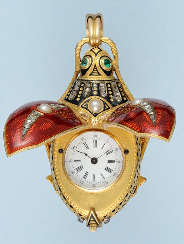 GOLD AND ENAMEL BEETLE FORM WATCH - image 2