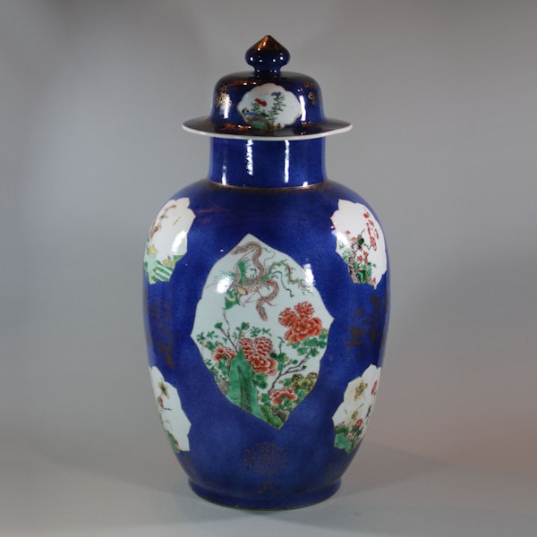 Large Chinese powder blue baluster vase and cover, Kangxi (1662-1722) - image 1