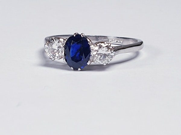 Art Deco Sapphire and Diamond Three Stone Ring  DBGEMS - image 3