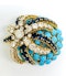18K yellow gold Diamond, Blue Sapphire and Turquoise Brooch - image 1