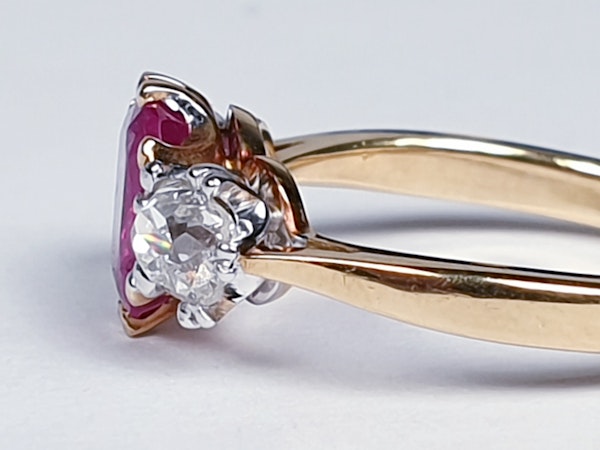 Burmese Ruby and Old Mine Cut Diamond Three Stone Ring  DBGEMS - image 3