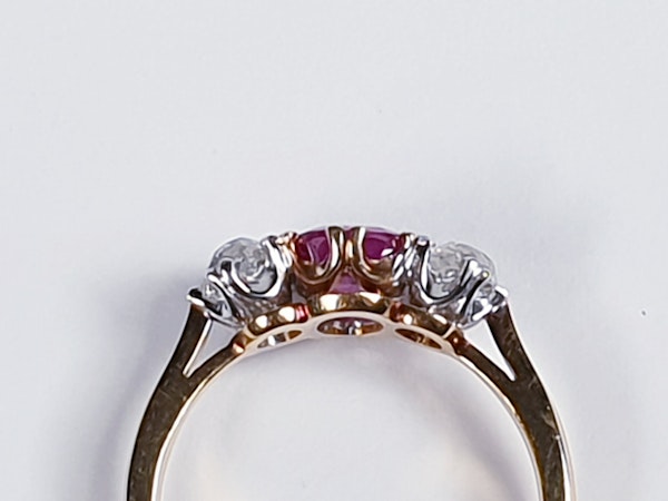 Burmese Ruby and Old Mine Cut Diamond Three Stone Ring  DBGEMS - image 2