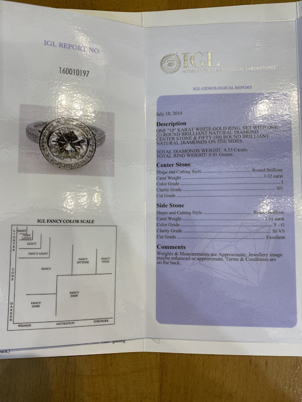 18K white gold 3.32ct (+1.01ct) Diamond Engagement Ring - image 5