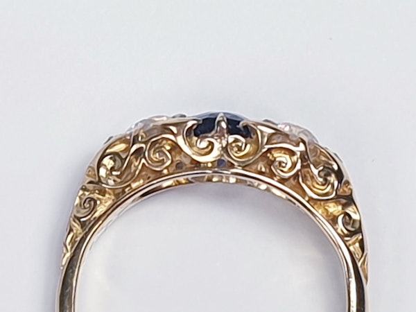 Sapphire and diamond carved half hoop engagement ring  DBGEMS - image 2