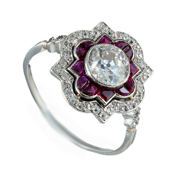  MM6268r ruby diamond platinum set Art Deco ring 1920c - image 1