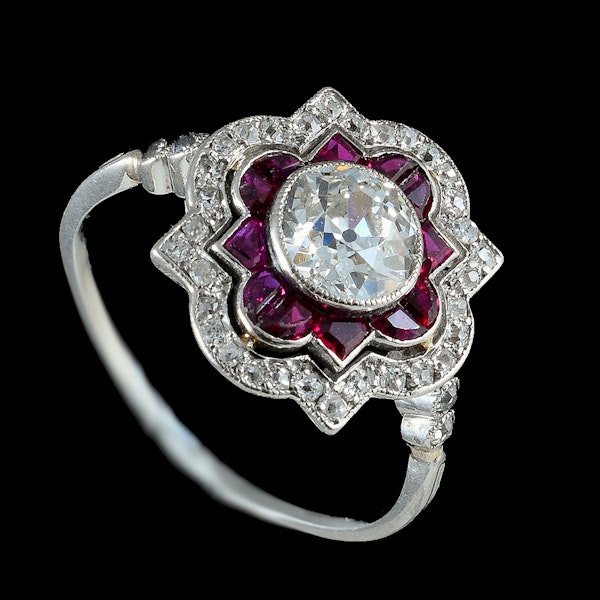  MM6268r ruby diamond platinum set Art Deco ring 1920c - image 2