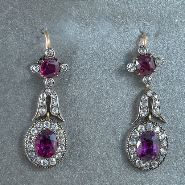 MM6197e Victorian ruby diamond drop  earrings super 1880c - image 1