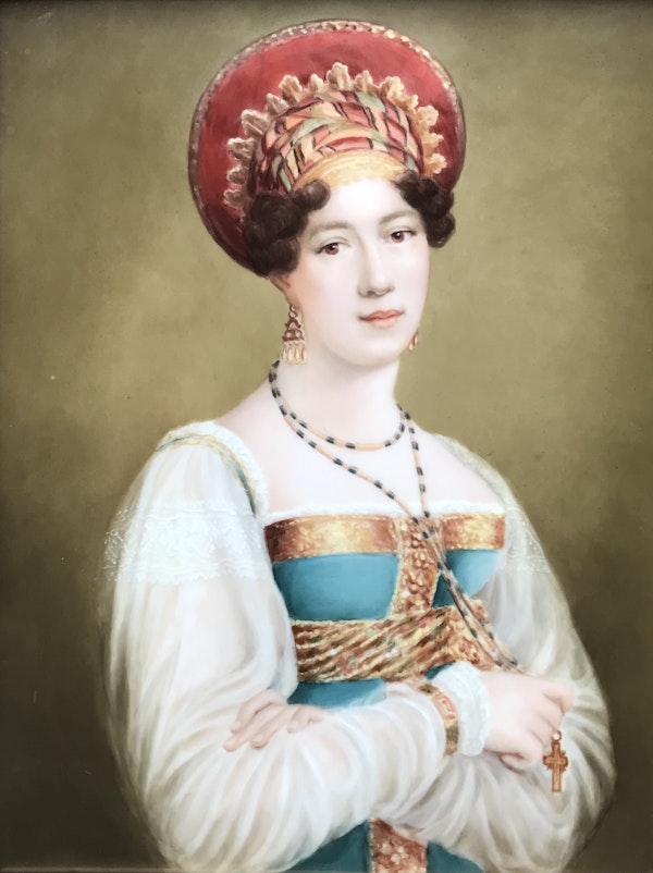 Fedor Liapin, Russian 19th Century, portrait of Sofia Petrovna Svechina on Porcelain Plaque - image 1