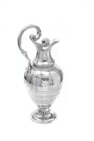Stunning silver Bacchus wine jug.