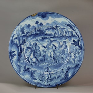 Italian Savona maiolica blue and white charger, circa 1700