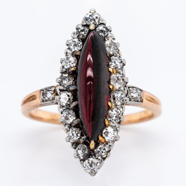 Victorian Cabochon Garnet with Diamond Ring - image 1
