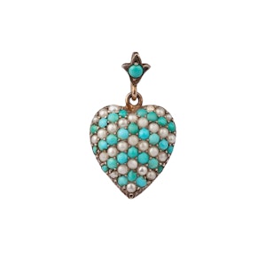 Turquoise and pearl heart pendant